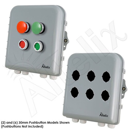Altelix 10x9x4 IP66 NEMA 4X PCABS Weatherproof 6 Pushbutton Enclosure with 22mm holes